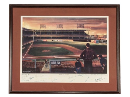 Large Ebbetts Field Framed Lithograph Signed By 20 Brooklyn Dodgers Including Koufax, Durocher, Reese and Snider